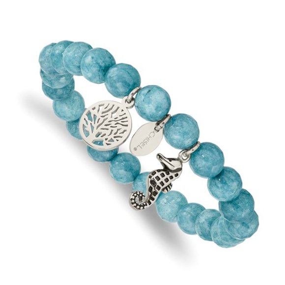 Stainless Steel Silver-tone Blue Jade Bracelet - Picture 1 of 3